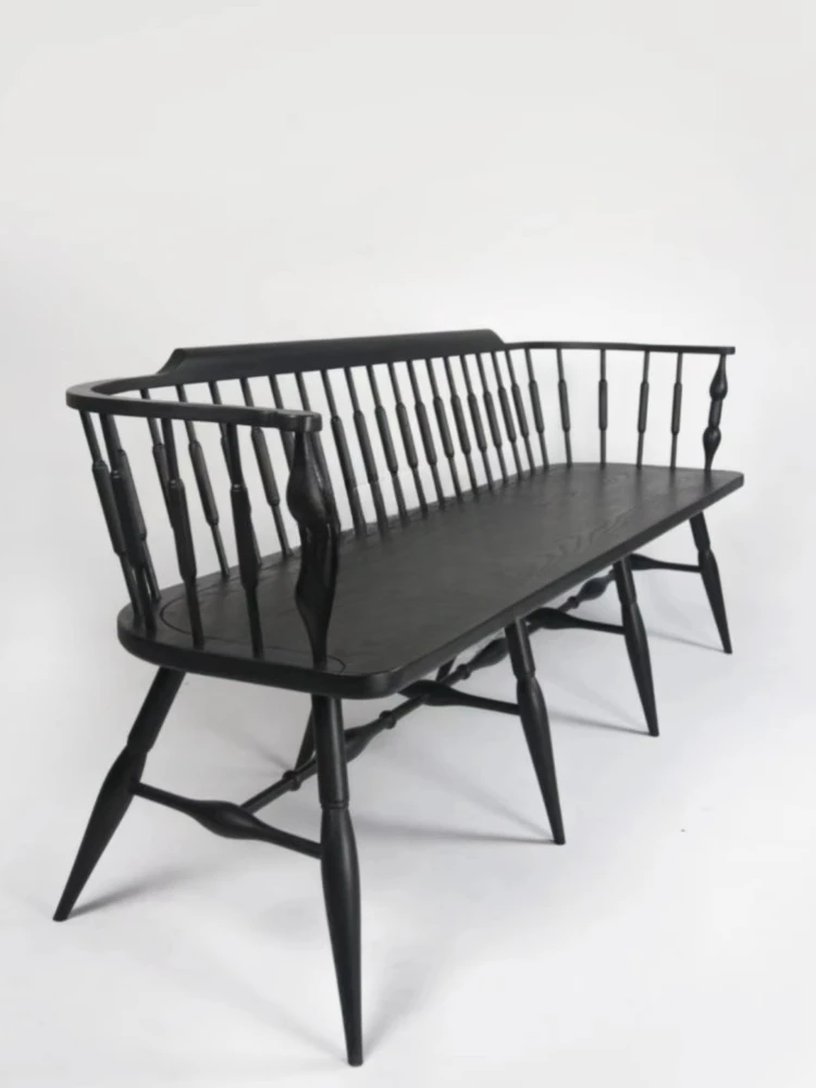 

Retro style sofa French solid wood compound black living room casual Windsor chair
