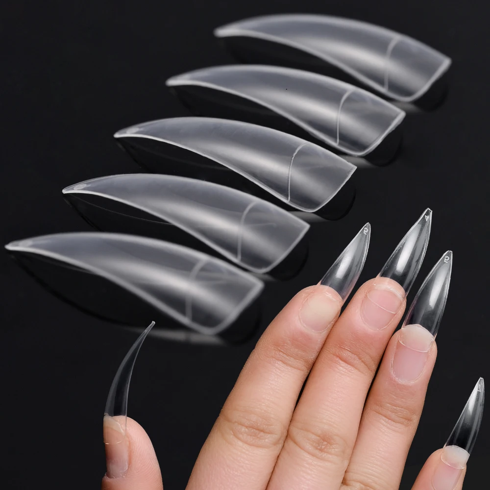 600pcs Extra Long Hawk Curved Nail Tips Full Cover Eagle Claw Curve False Nails Extension 10 Sizes Bag Packaging for Art Salon