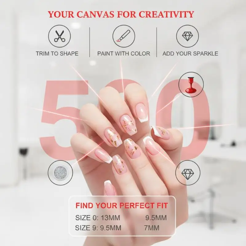 500PCS False Nail Tips 12 Styles Soft Thin Flexible Various Sizes Comfortable to Wear for Home Nail Art DIY