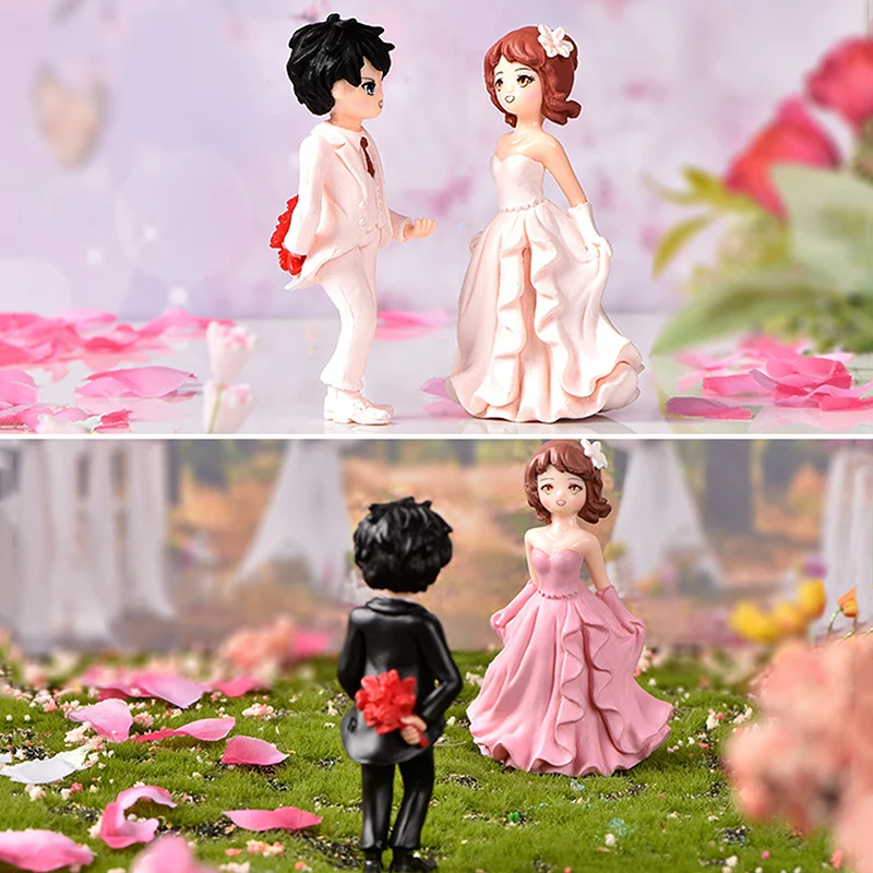 2pcs Lovers Couple Wedding Miniature Micro Landscape Statue Fairy Garden Decor