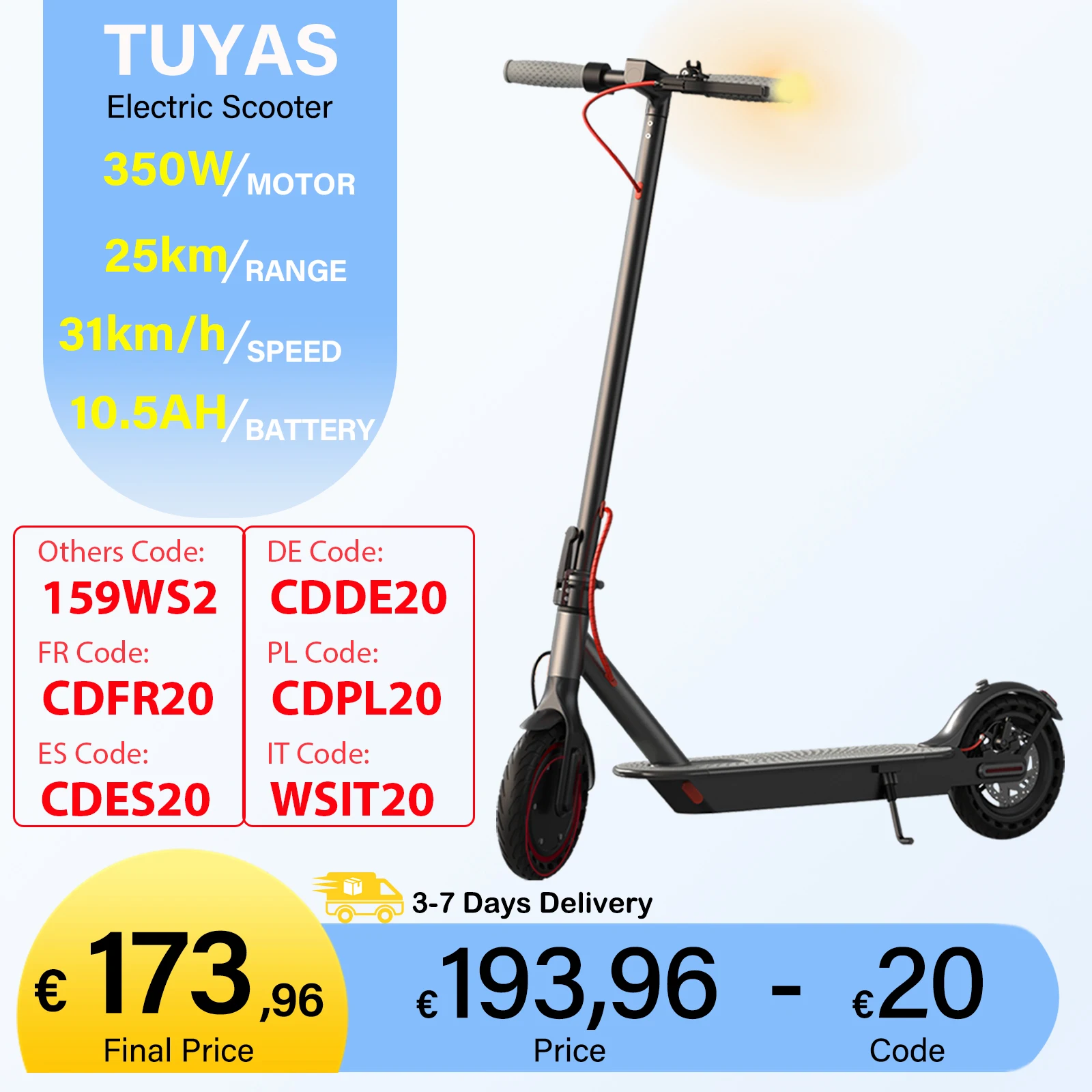 JUICEASE TUYAS Electric Scooter 350W 10.5Ah Electric Kick Scooter 25KM Range For Adult 31KM/H Foldable EScooter With Turn Signal