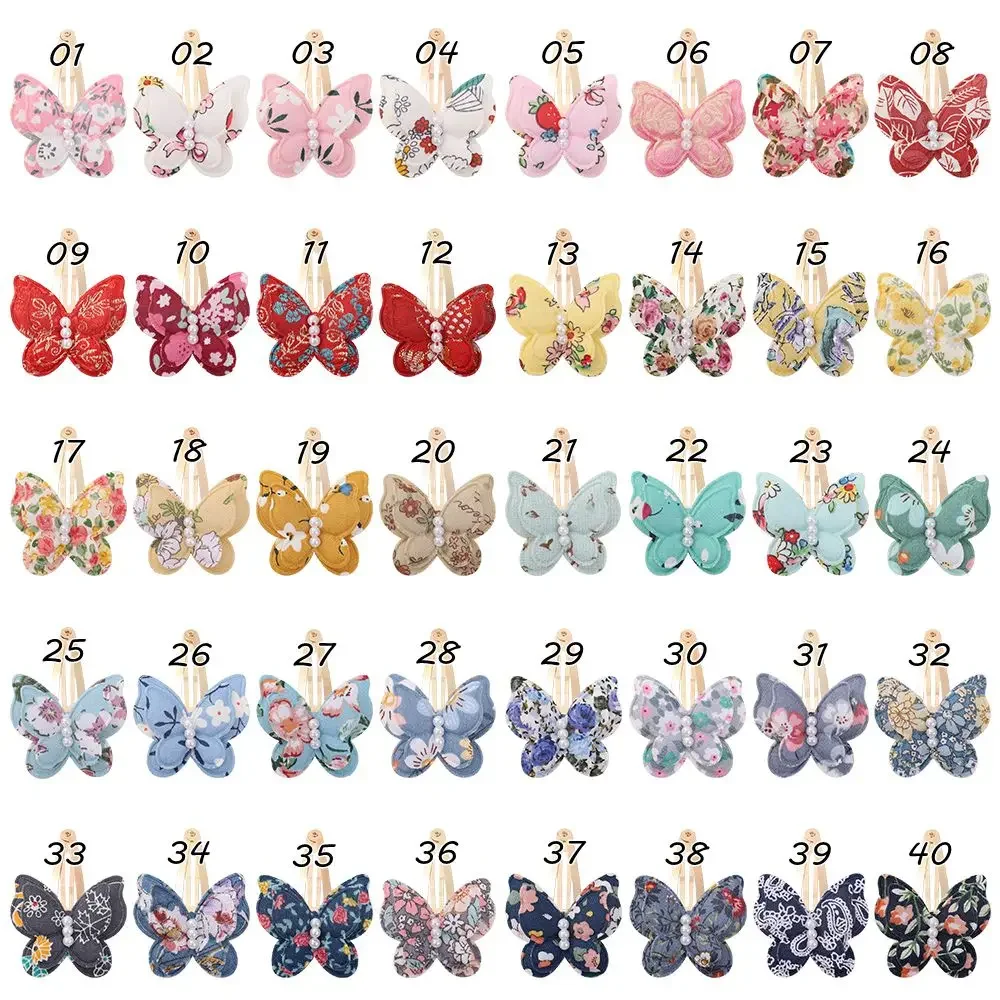 Pince à cheveux papillon en alliage pour enfants, épingle à cheveux imprimée, nœud en perles simulées, 40 styles, bricolage, accessoires coréens, vente en gros