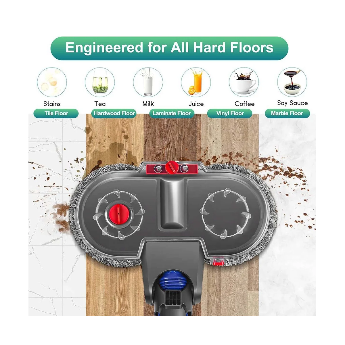 A09G-Electric Mop Attachment for V12 Detect Slim Vacuum Cleaner Mop Attachment with 6 Mop Pads and Removable Water Tank