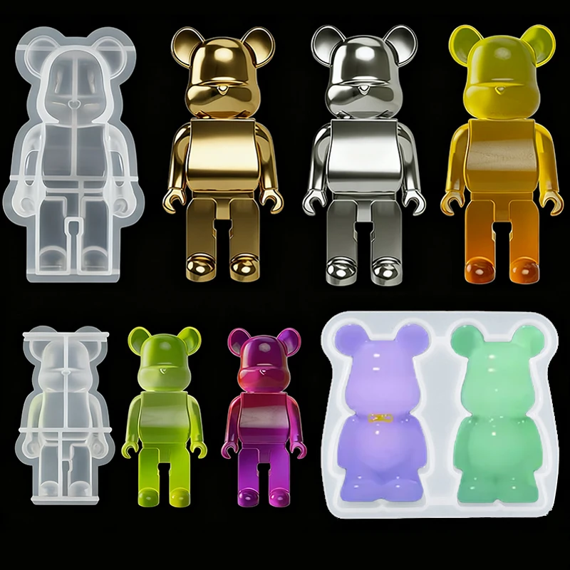 Moules en Silicone ours en peluche violent, bricolage, goutte de cristal, Gel, résine UV, porte-clés, ornements, fabrication de bougies en gypse