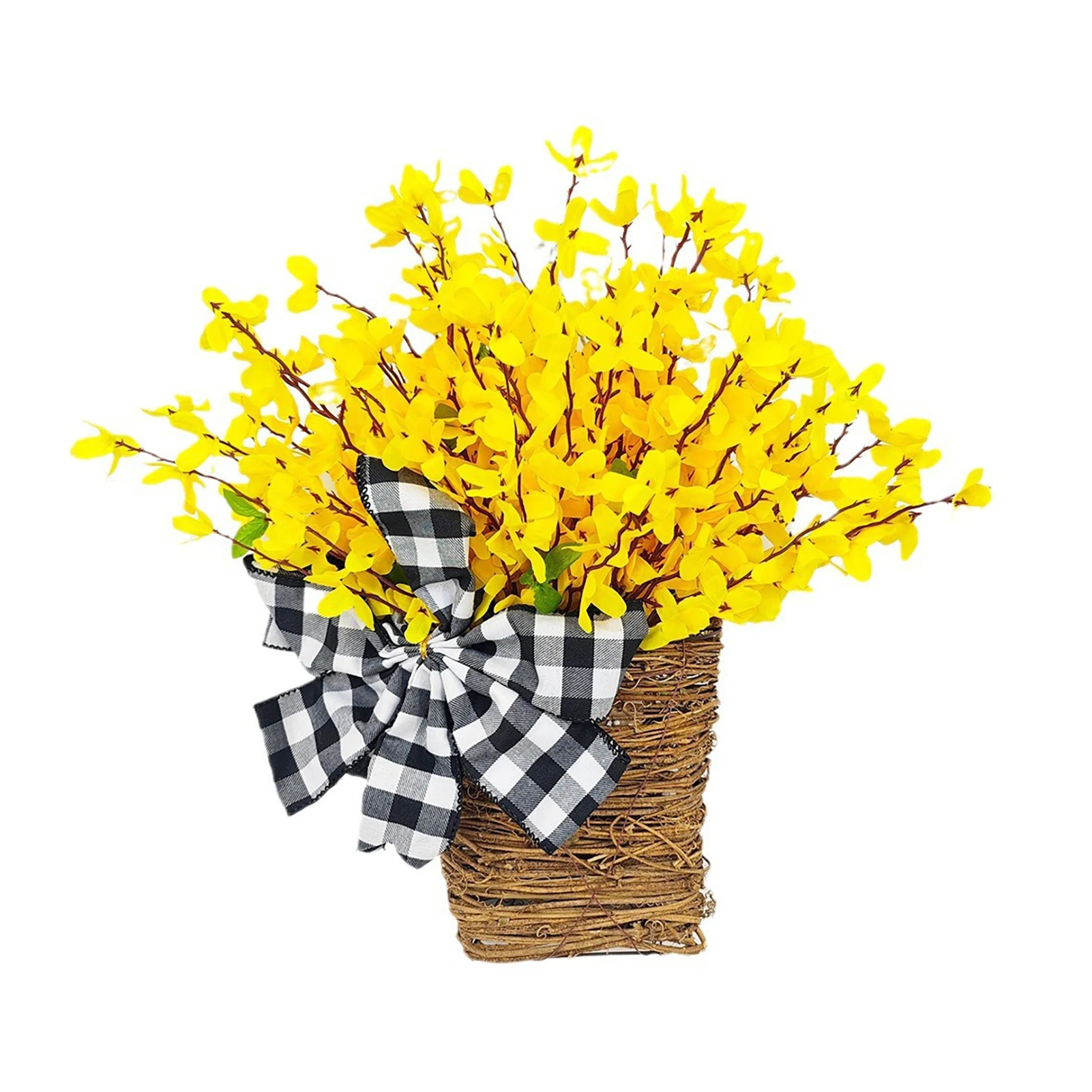 

Artificial Yellow Daisy Flower Basket Front Door Decoration Hanging Baskets Spring Summer Home Porch Decorative Wreath