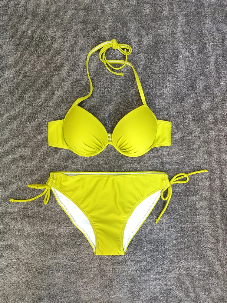 

2024 Модный женский раздельный купальник-бикини с металлическими вставками для поддержки, для небольшой груди, с эффектом пуш-ап, для термальных источников, корректирующий фигуру, пляжный