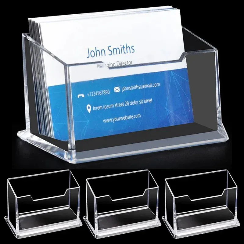 

1pcs Clear Desk Shelf Box Storage Display Stand Acrylic Plastic Transparent Desktop Bussiness Card Holder Place Card Holder