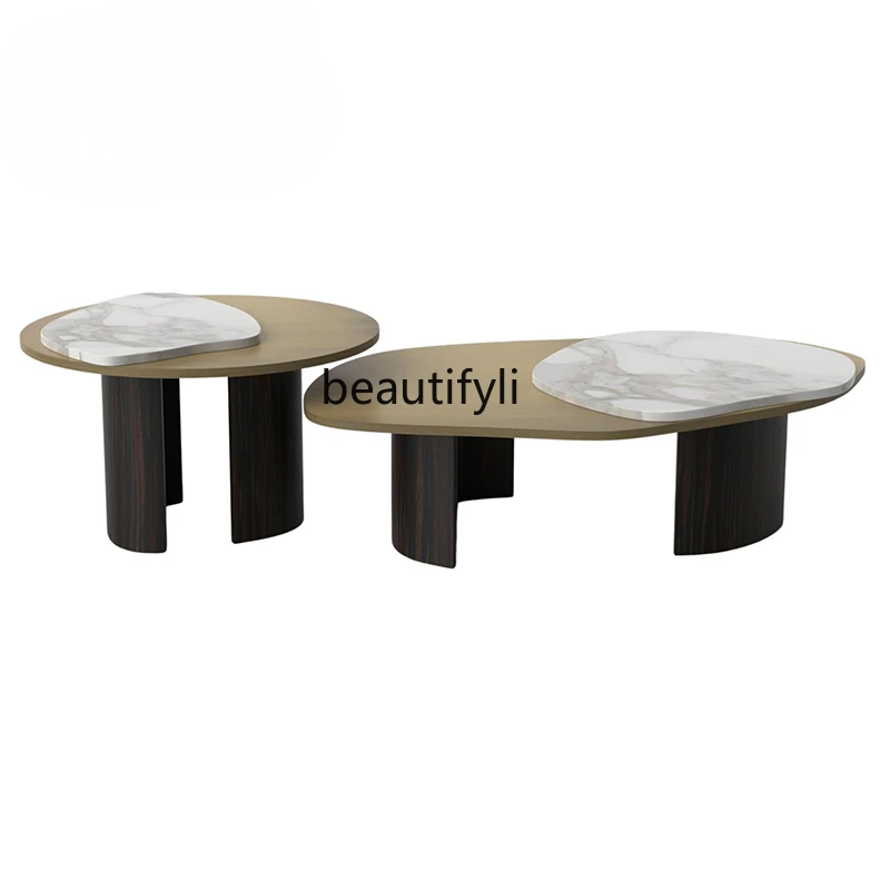 

Italian Mild Luxury Marble Cloud Metal Combined Tea Table Living Room Small Apartment Personality Designer Model Tea Table