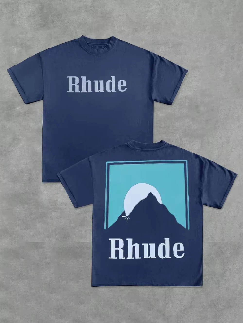 2026 Rhude Unisex Mountain Sunset Graphic T-shirt Oversized Short Sleeve Tee Vintage Nature Loose Summer Cotton Trendy Top