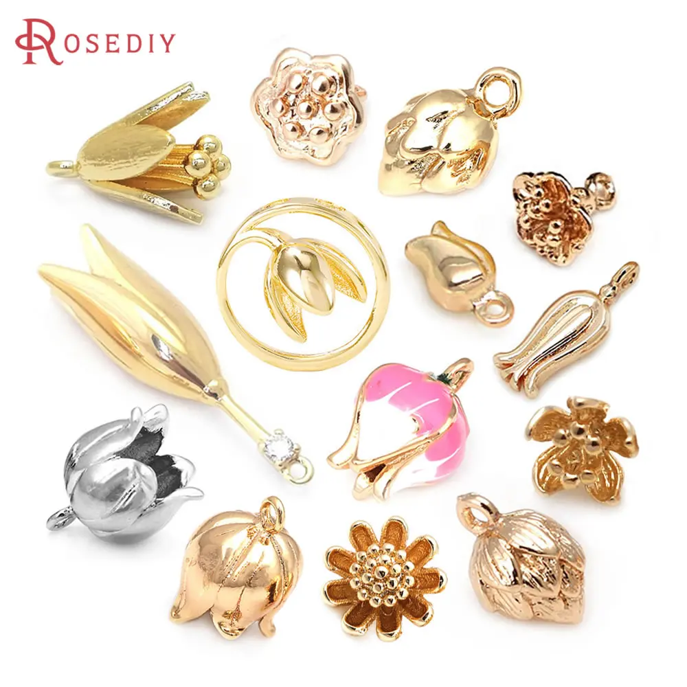 18K Gold Color Brass Flower Bud Charms Pendants High Quality Diy Jewelry Making Supplies Necklace Earrings Accessories for Women