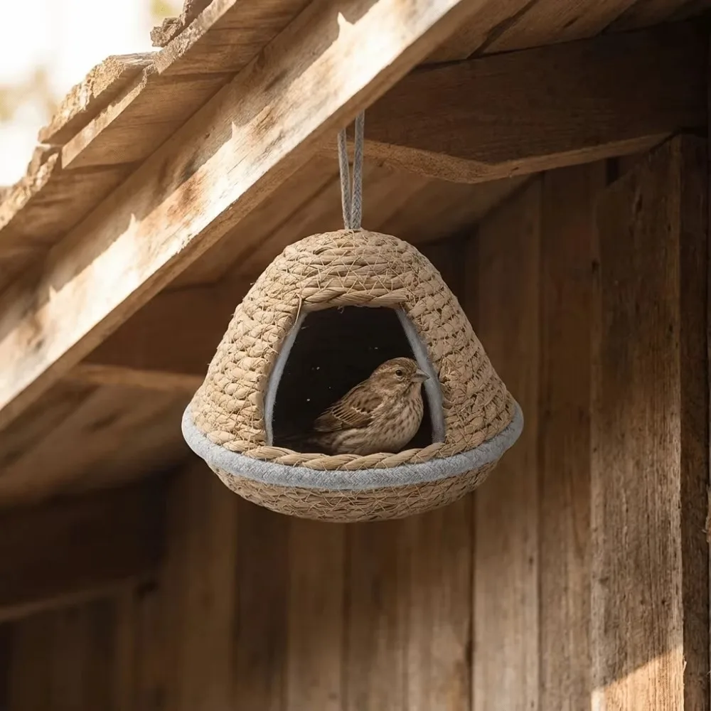 Hand-Woven Weaved Bird House Breathable Hanging Design Outdoor Bird Shelter Grass Woven Bird Breeding Nests Patio Lawn