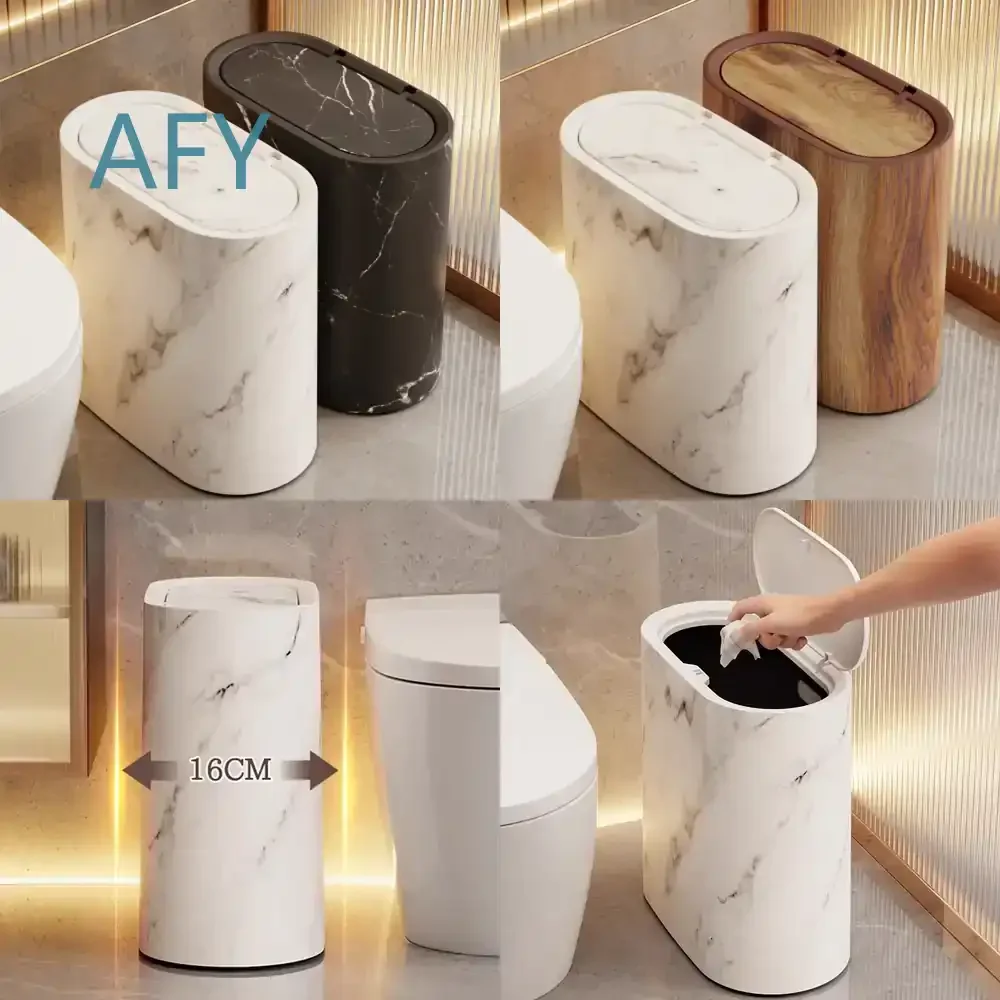 Oval Kitchen Trash Can for Automatic Press Lid Portable Environmentally Friendly Space Saving Indoor Trash Can for Home