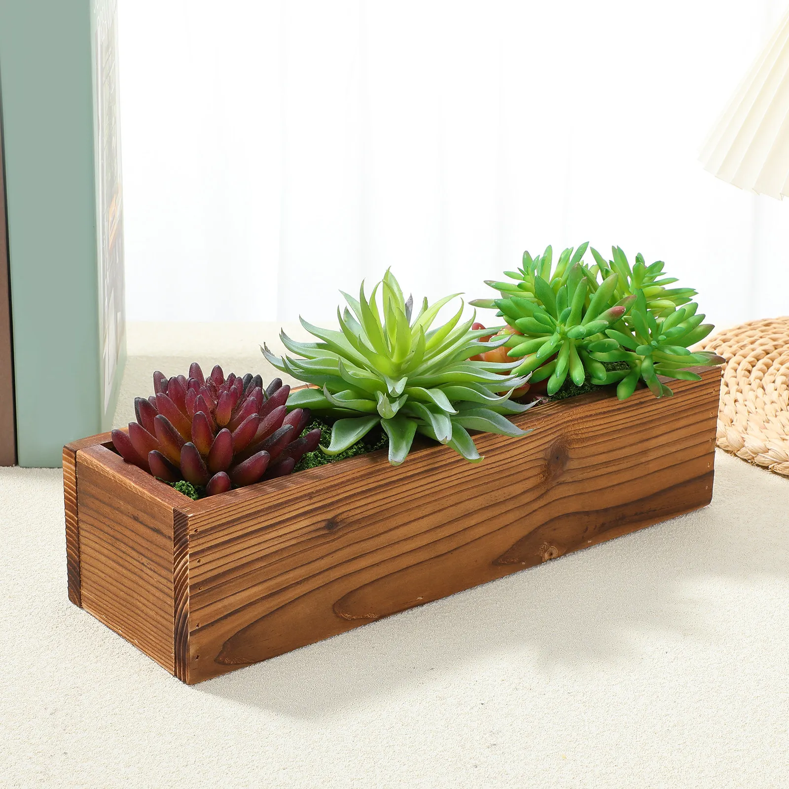 30x95x7cm-木製ウィンドウボックスプランター長方形植物容器装飾素朴な植木鉢植木鉢屋外庭園家庭用