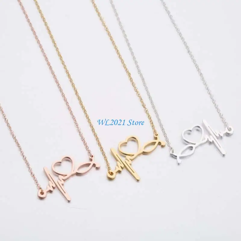 

G5GC Minimalist ECG Heartbeat Design Clavicle Chain Stainless Steel Pendant Necklace for Hospital Enthusiasts and Gift