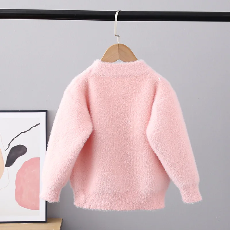 Autumn Winter 2022 Children\'s Sweater Pullover Girls\' Round Neck Knitwear Flocking School 3-11 Years Teenage Girls Tops FY10051