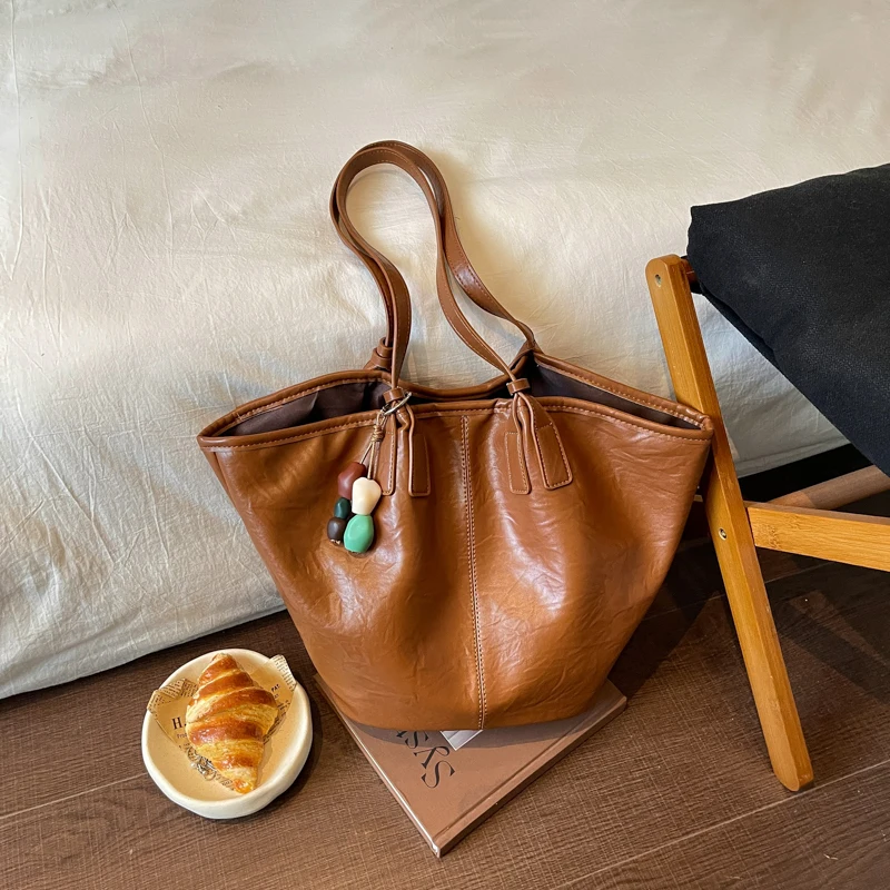 Overs ize Shopper Bag einfach lässig große Kapazität Tote Frauen Handtaschen Designer Tasche Luxus weiche Leder Umhängetasche schwarz Bolsos – Detail 18