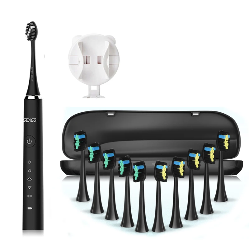 

Электрическая зубная щетка Seago Sonic для взрослых, перезаряжаемая, с 10 сменными насадками, 5 режимов и 2-минутным интеллектуальным таймером