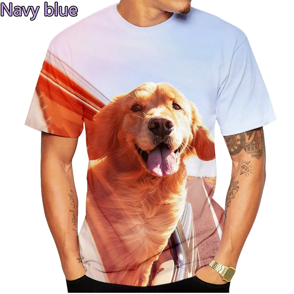 2024 Fashion Short Sleeve Cute Dog Summer 3D Printed T-Shirt Golden Retriever Fashion Casual Men\'s T-Shirt