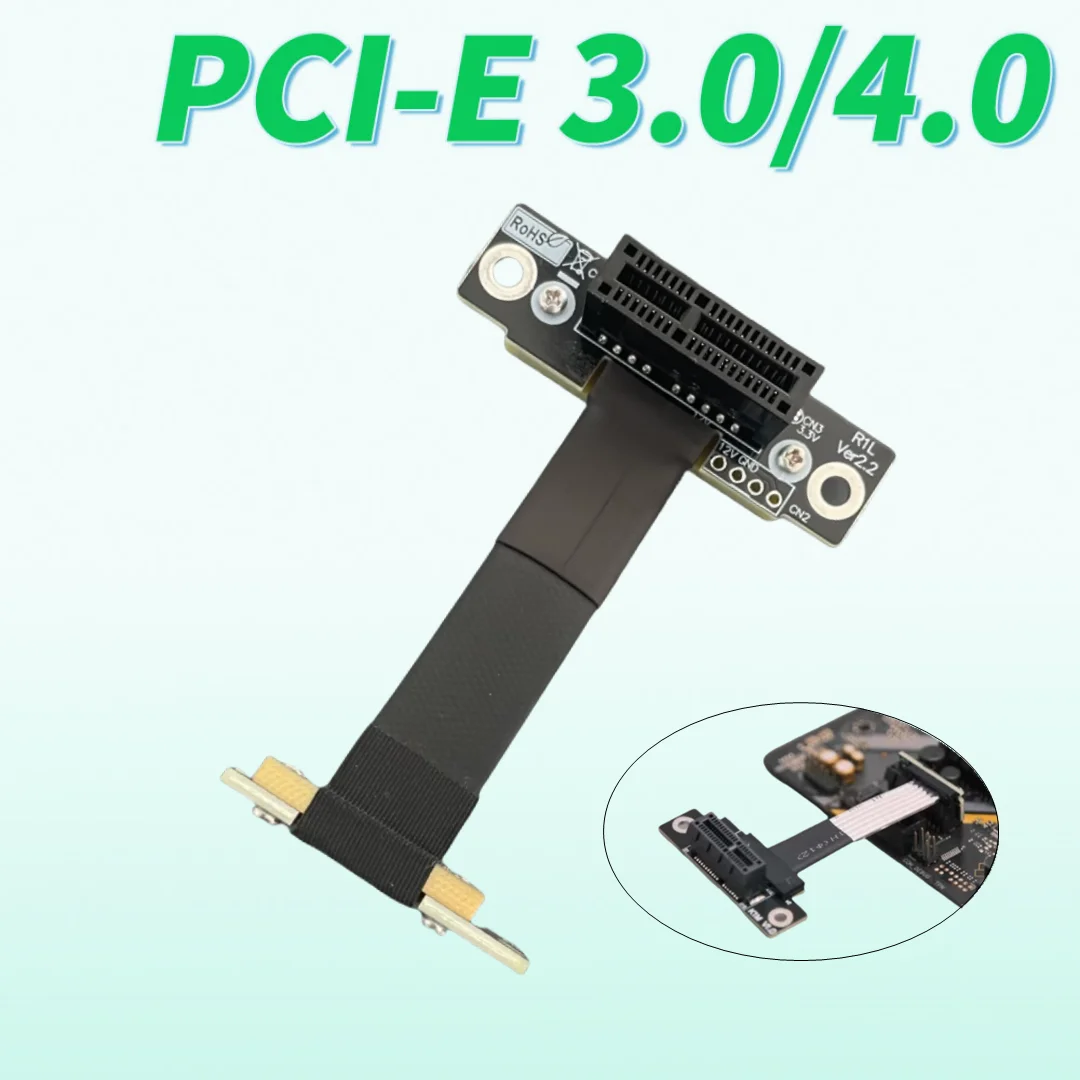 

2025 NEW Dual 90Degree Right Angle PCIe 3.0 4.0 x1 to x1 Extension Cable R11SL-TL PCI Express 1x Riser Card Ribbon Extender