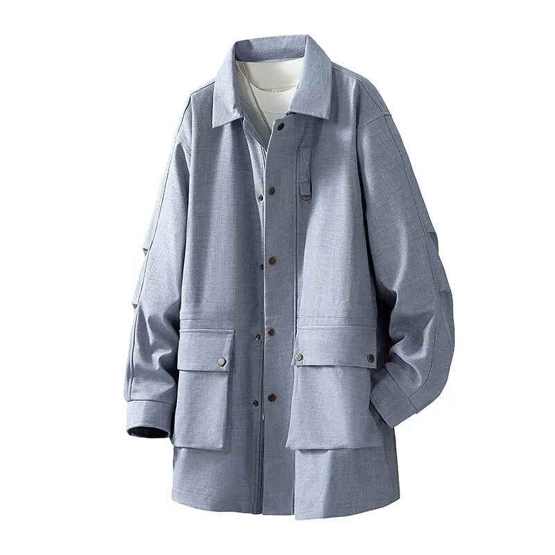 

Autumn and Spring Fashion Solid Color Retro Sports Mid-Length Trench Coat Men's Loose Comfortable Plus Size High Quality Jacket