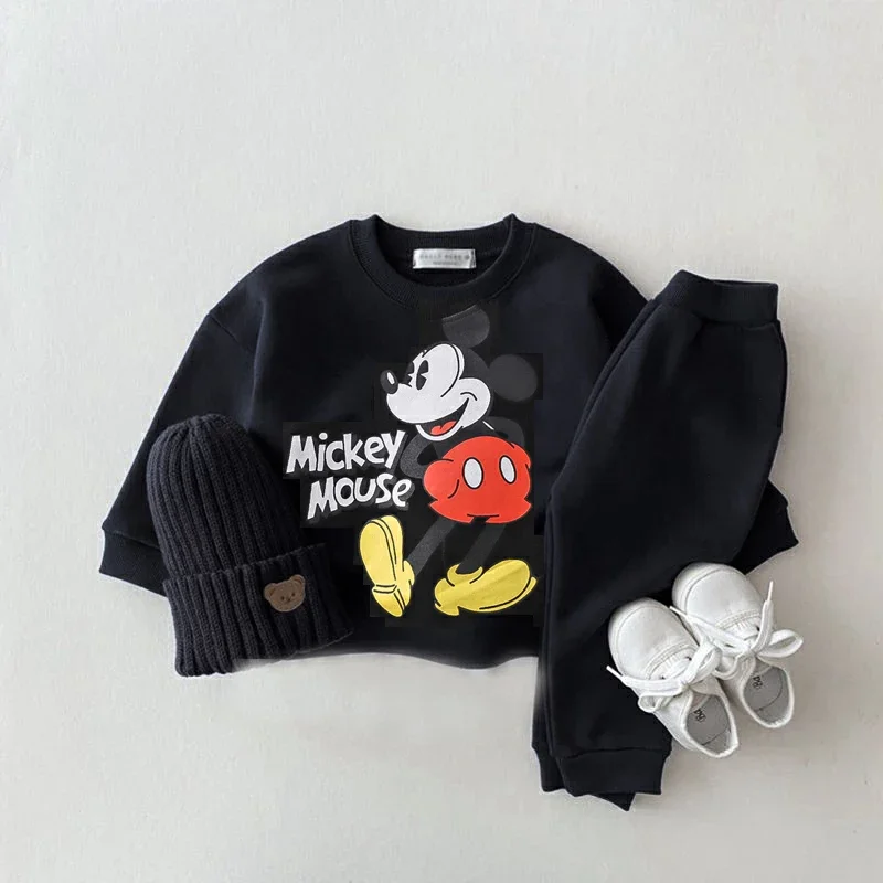 Bluzy z kapturem Disney Baby Unisex zestawy dwuczęściowe nadruk kreskówkowy bluzki z długim rękawem + spodnie garnitur dla małych chłopców bluzy w stylu Casual stroje