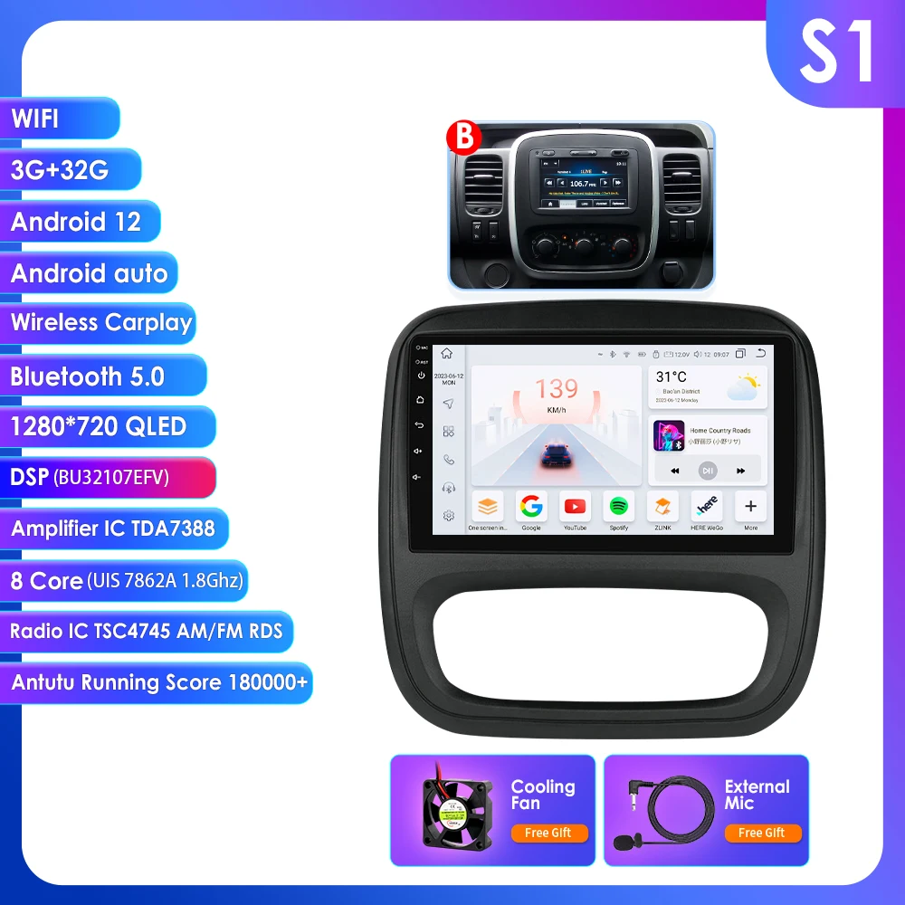 9" Hizpo 2Din CarPlay Android Auto Autoradio für Opel Vivaro B 2014 - 2018 Renault Trafic 2014 - 2021 RDS DSP GPS Navi BT 4G SWC 6
