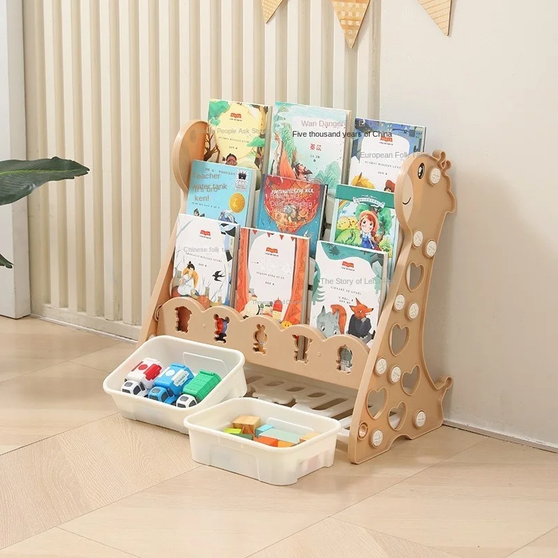 Children's Bookshelf Simple Household Floor Standing Baby Toy Storage Rack Kindergarten Book Rack Plastic Cartoon Picture