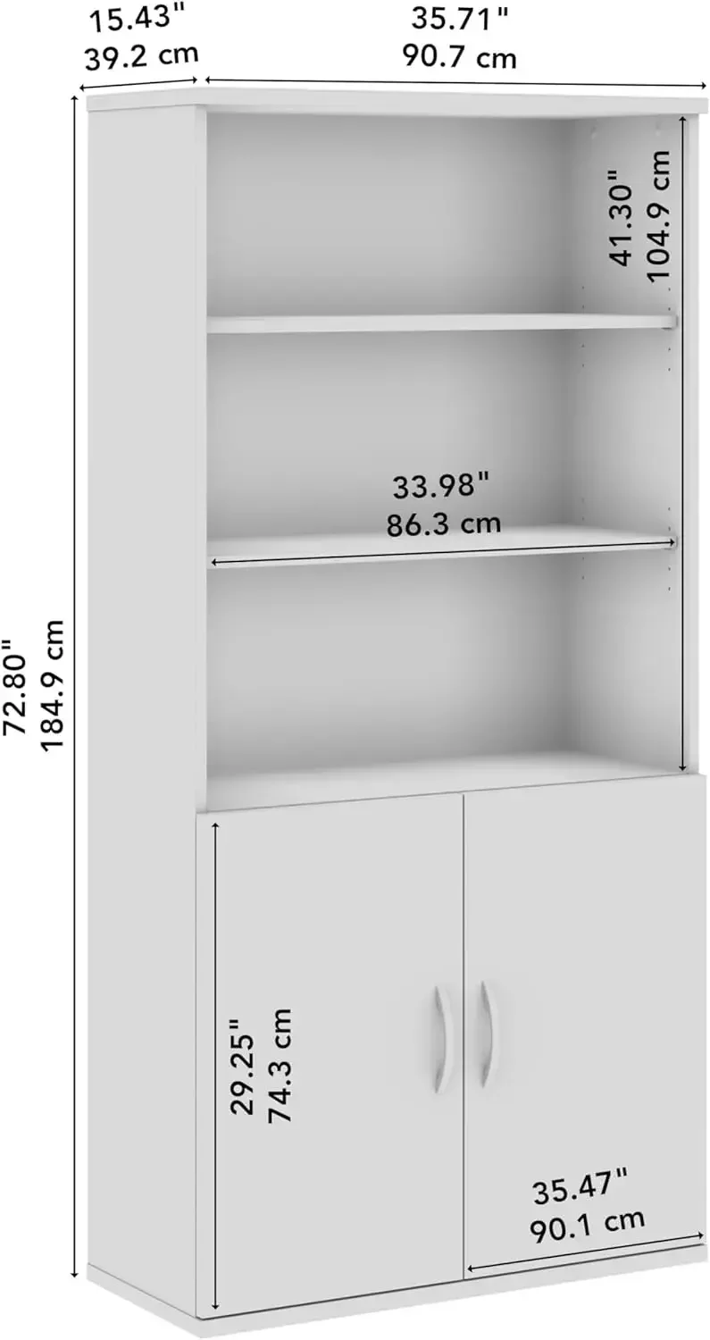 C Tall 5 Shelf Bookcase with Doors in Natural Elm, Large Bookshelf Cabinet for Home or Professional Office