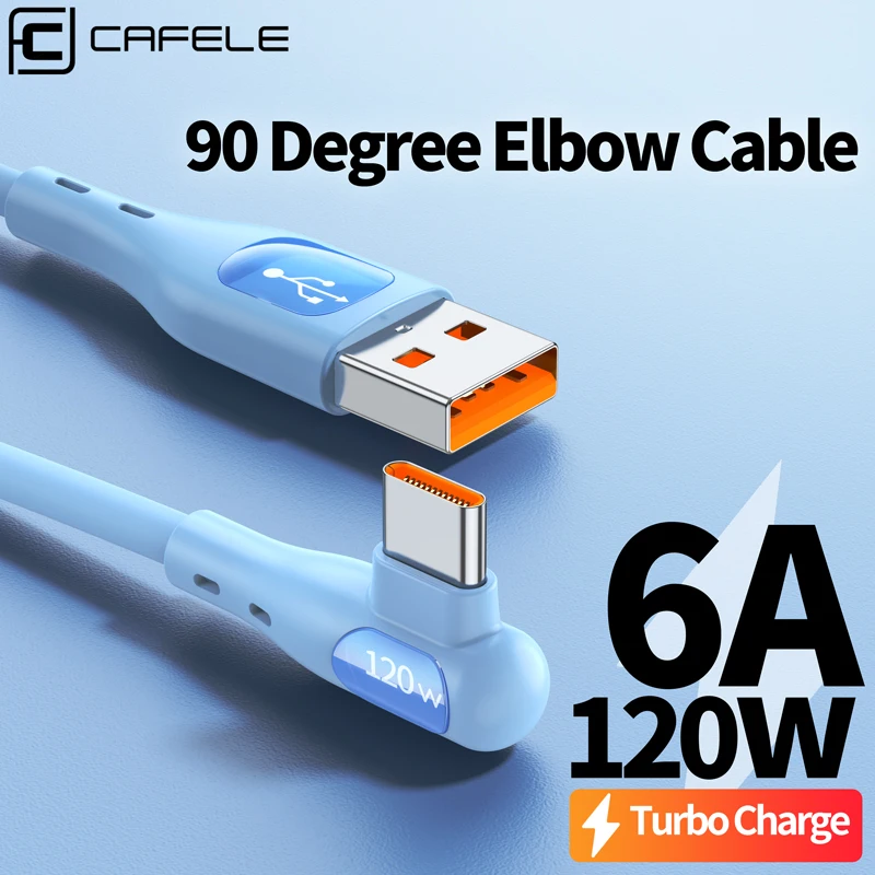 

CAFELE 120W Type-C Fast Charging Colorful Elbow Pipe USB to C Mobile Phone Cable for Xiaomi Vivo A to C Data Cable