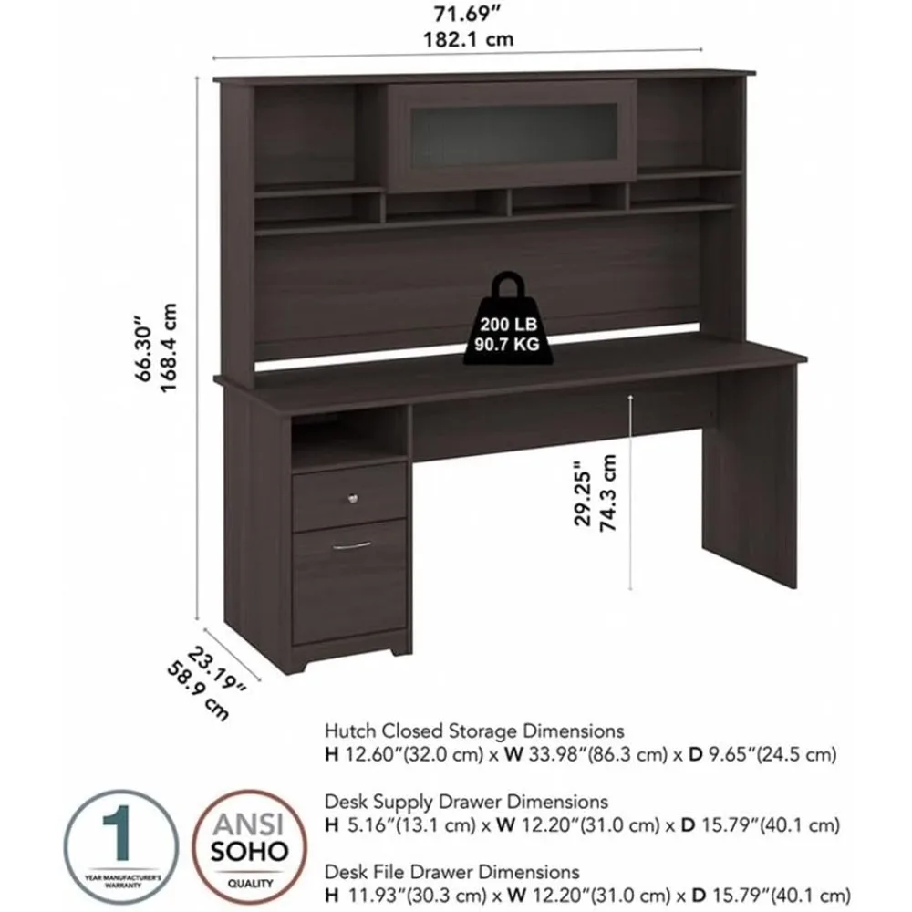 Mesa Cabot cinza urze de 72 polegadas de largura com gaiola de armazenamento