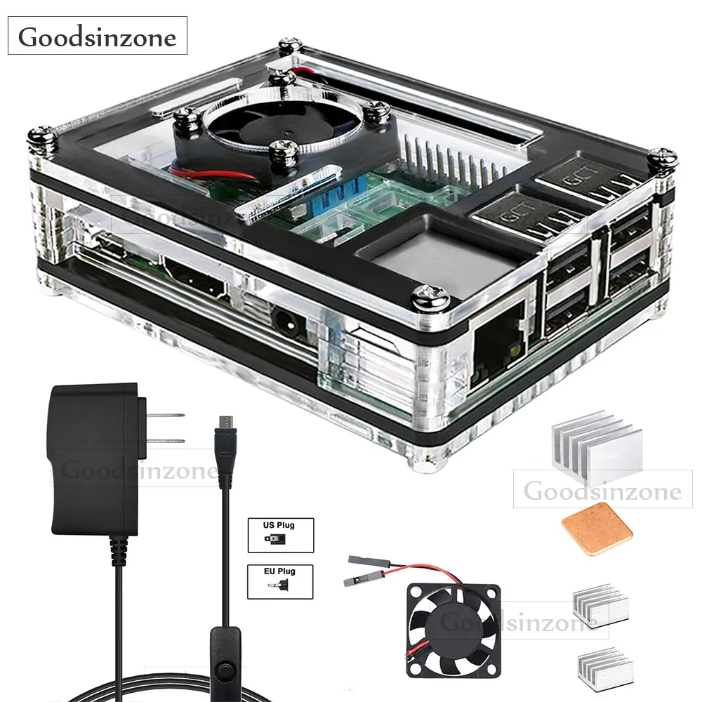 

Raspberry Pi 3 B+ Cooling Kit - Clear Case with Fan, 3 Heatsinks & 5V 2.5A Power Supply (Board Not Included)