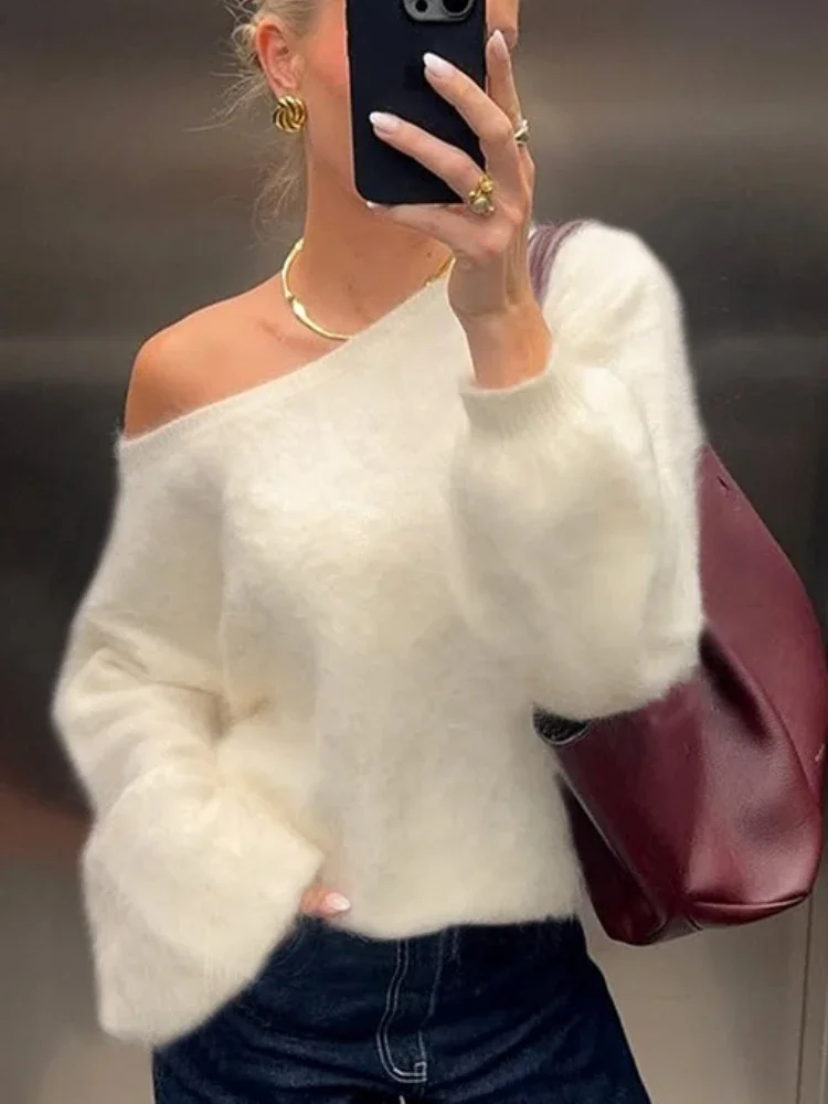 

Casual Knitwear Sweater Pullover For Women Off Shoulder Solid High Streetwear New Knit Y2k Top For Women Pullover Clothes