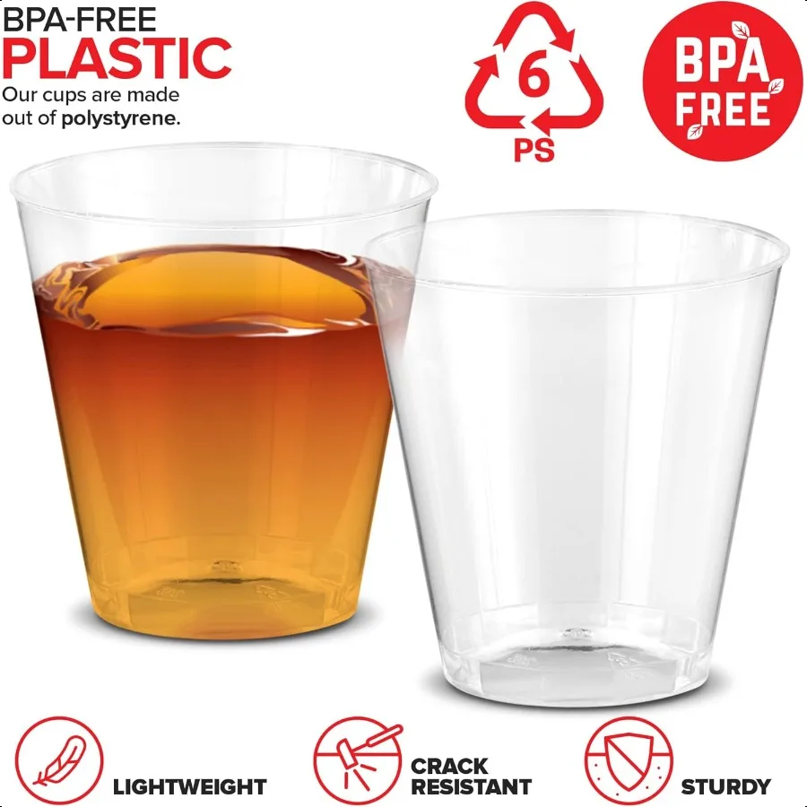 2 أوقية كؤوس لقطة 100 كؤوس بلاستيكية صغيرة 2 أوقية أكواب شفافة للاستعمال مرة واحدة لقطات الجيلو تذوق النبيذ الخمور ويسكي بودنغ S