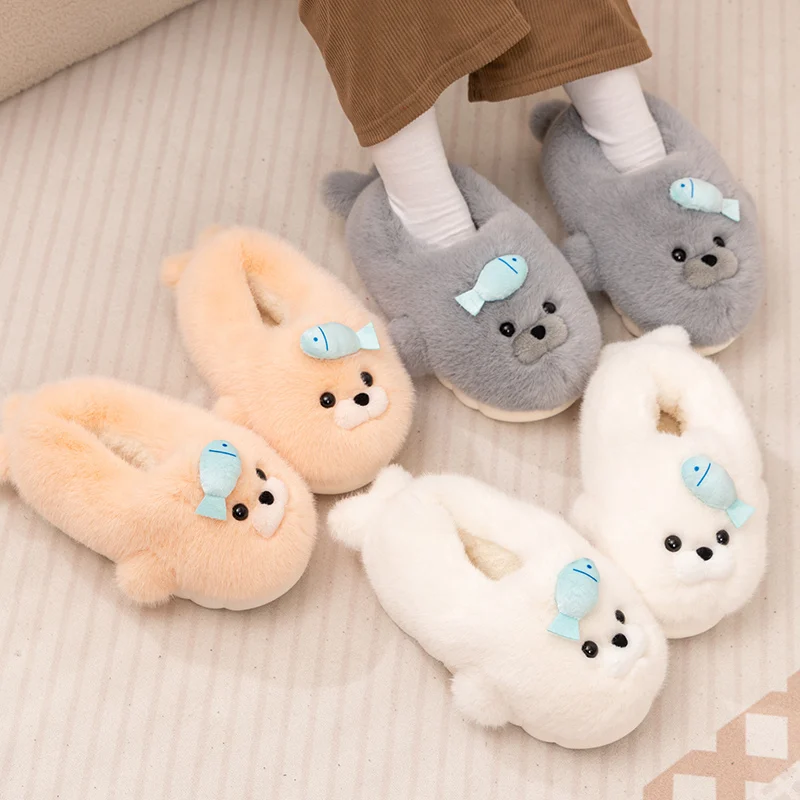 

TreasuringU Kawaii плюшевые тапочки с рисунком морской собаки, зимняя теплая плюшевая обувь, мягкие домашние тапочки с изображением животных, Рождественский подарок