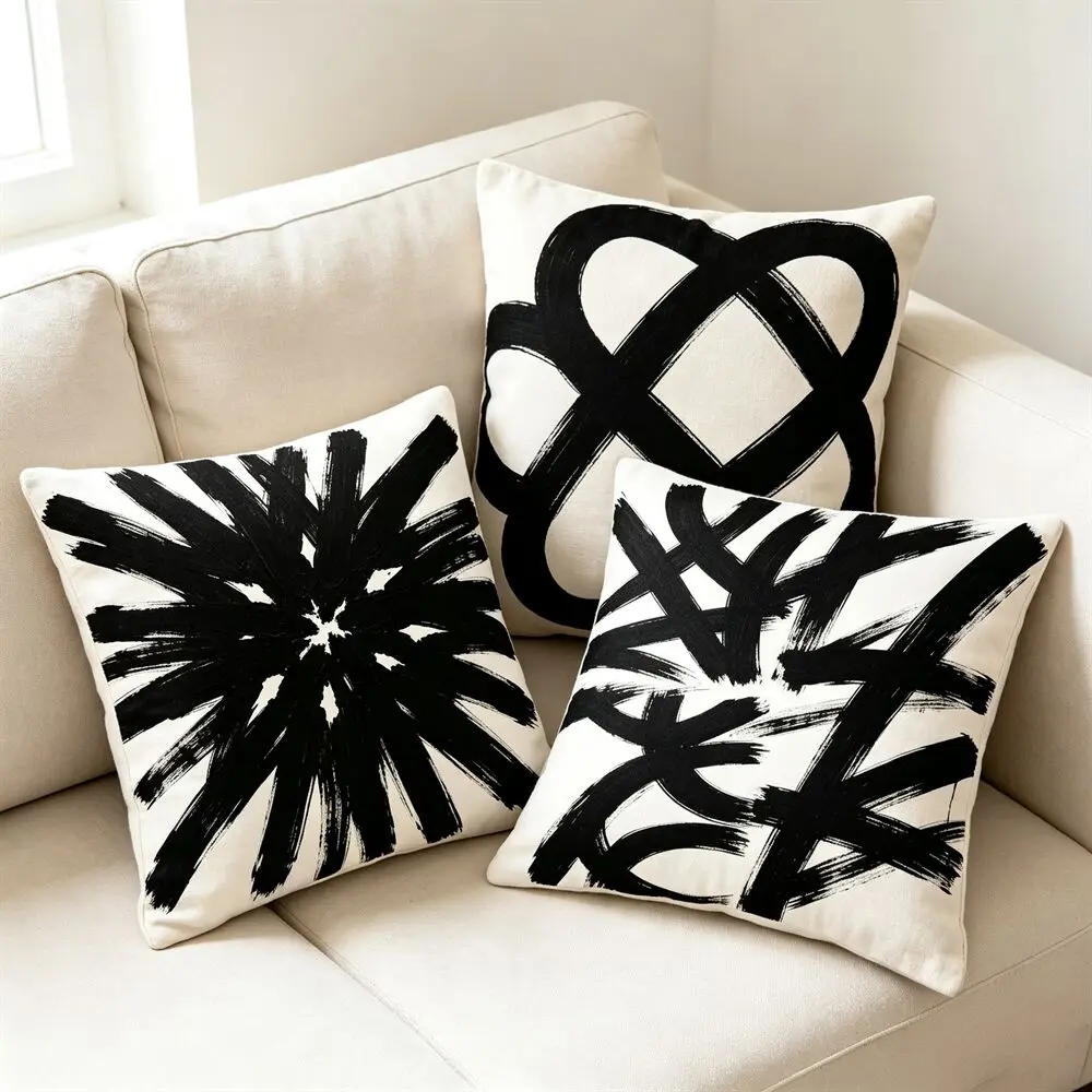 Black Ink Brush Stroke Abstract Cushion Cover 45x45cm Modern Art Geometric Throw Pillow Case Home Decor Sofa For Living Room