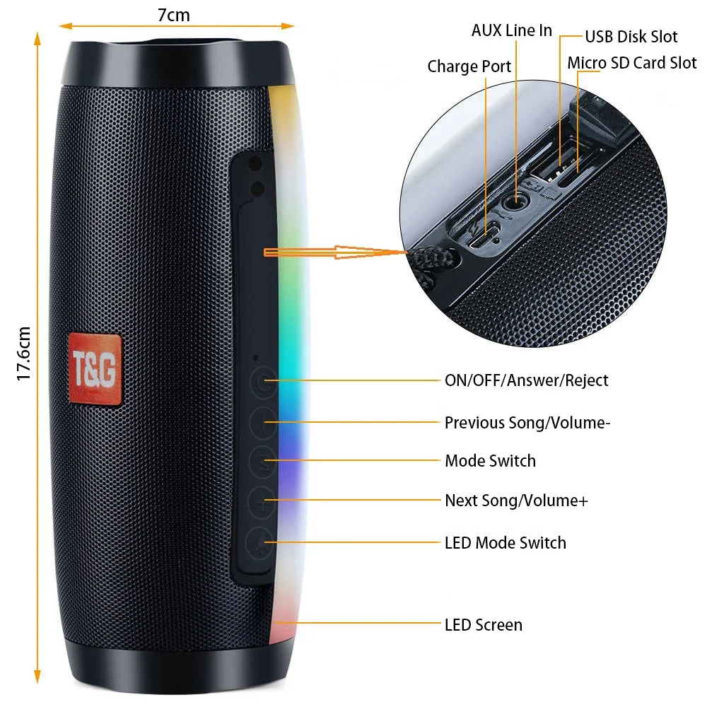 LED TG157 Portable Bluetooth Speaker Wireless Subwoofer Dual Bass Column Boombox BT AUX TF Music Play For Outdoor Camping