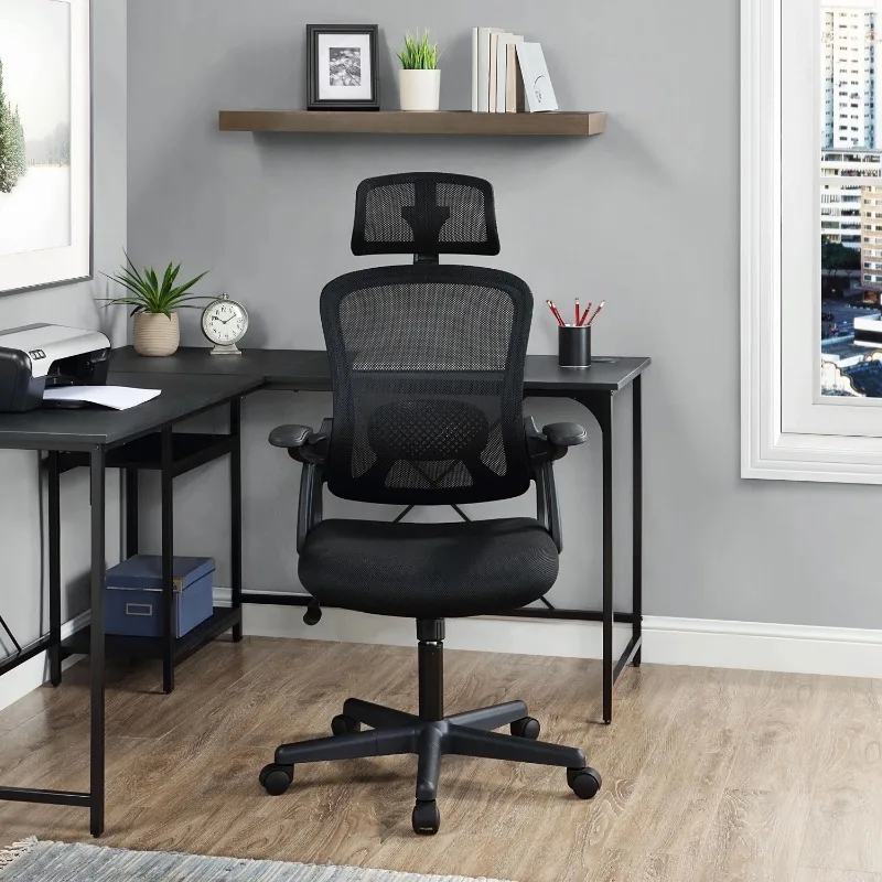 Ergonomic Office Chair with Adjustable Headrest, Black Fabric, 275 lb capacity，High density foam filling