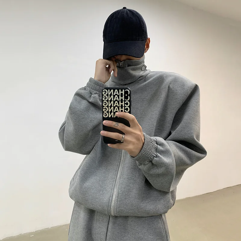 FEWQ Trendy Men\'s Casual Sports Suit Cardigan Hoodie Loose Straight Leg Wide Leg Pants 2024 Solid Color Korean Fashion 24X8302