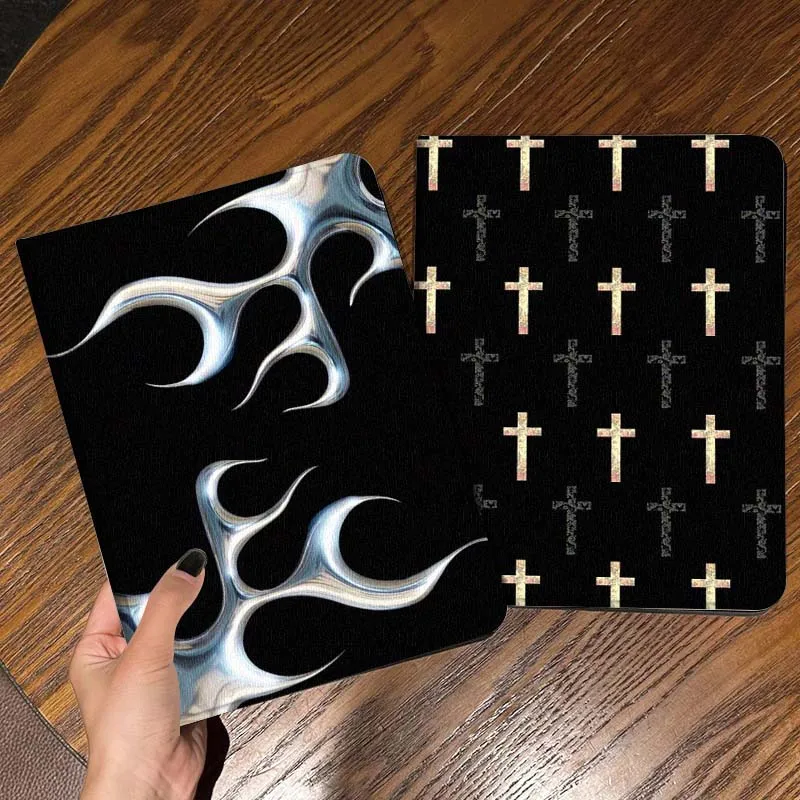 

Silver Flame Pattern Design Tablet Case For Apple iPad Air Pro mini 1 2 3 4 5 6 7 8 9 11 M2 M3 M5 M4 5th 6th 7th 10th 11th Gift