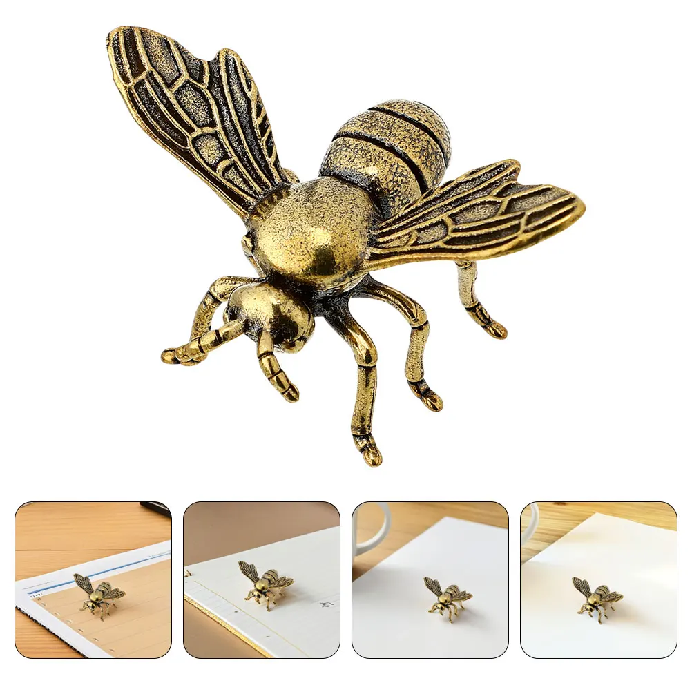 

4 Pcs Vintage Bronze Bee Decoration Brass Figurine Tea Pet Small Tiny Miniature Metal Figurines