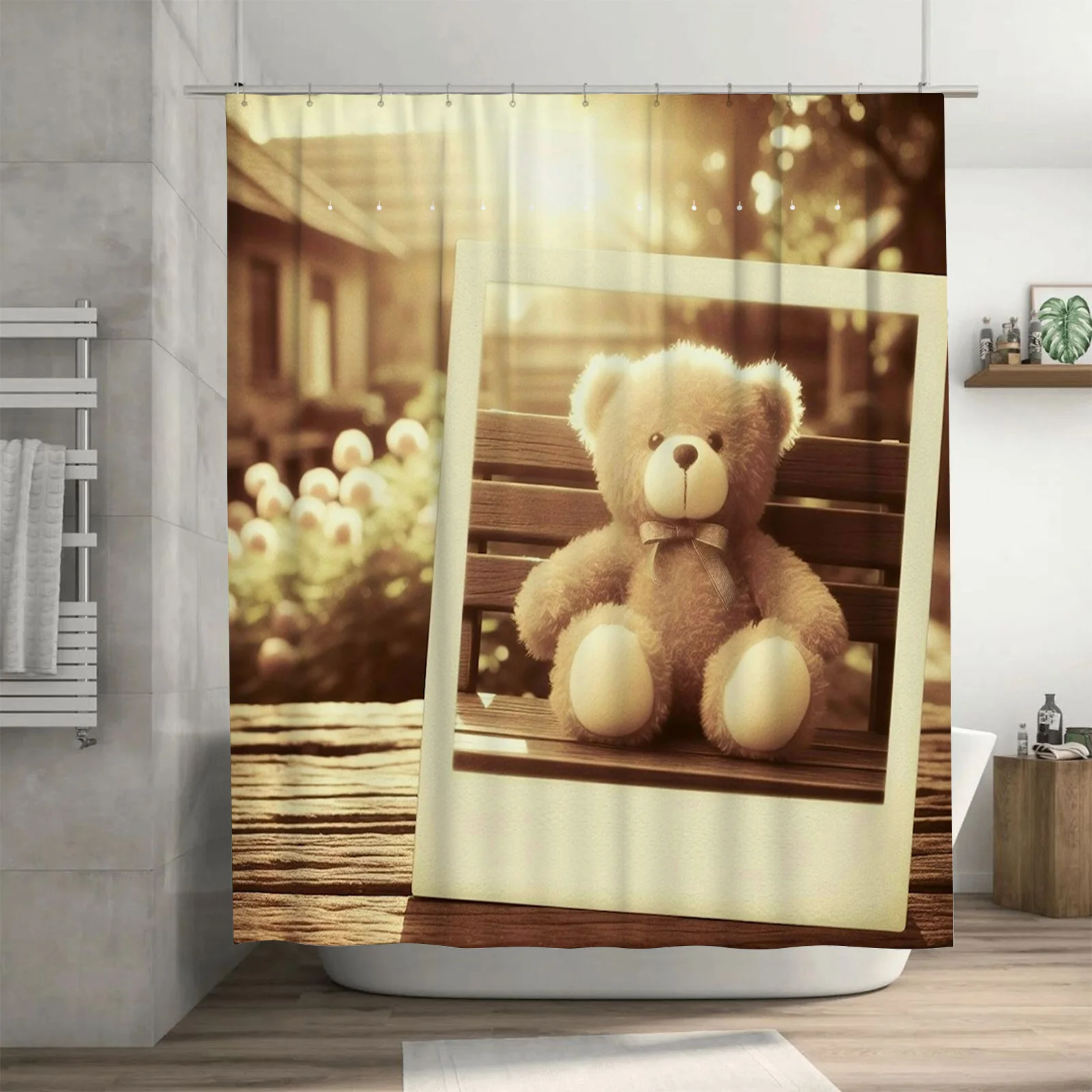 Cute Teddy Bear Waterproof Shower Curtain for Bathroom Decoration,  a Warm and Cozy Home Atmosphere with This Adorable Design