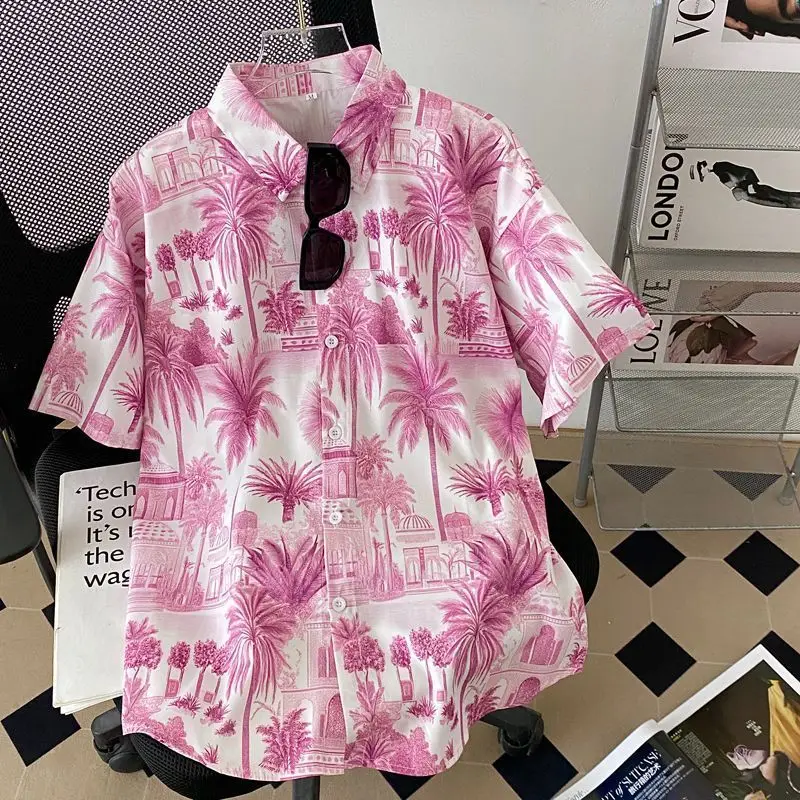 Retro Floral Inspired Men's and Women's Short Sleeved Shirts, Hong Kong Retro Thai Style Couple Art Loose Fitting Shirts