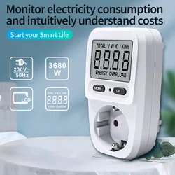 Misuratore di potenza LCD digitale wattmetro AC 110V 220V wattaggio Kwh contatore di energia elettrica presa EU GER Plug Kilowatt analizzatore di potenza