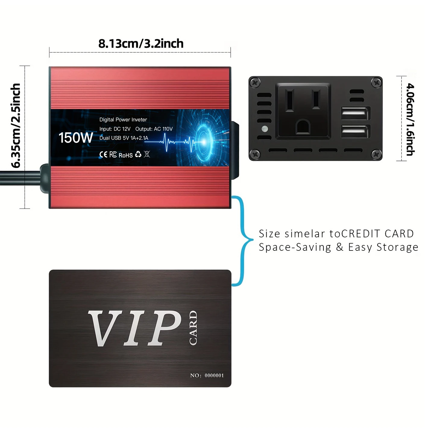 1 inversor de corriente para coche de 150W, convertidor de CA de 12V CC a 110V/220V con puertos USB duales de 3,1A, carga rápida para teléfono, iPad, portátil, Overlo