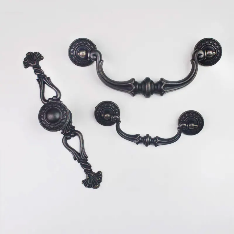 Vintage Cabinet Handles Black Drawer Knobs Retro Kitachen Cupboard Door Pulls Antique Zinc Alloy Furniture Hardware