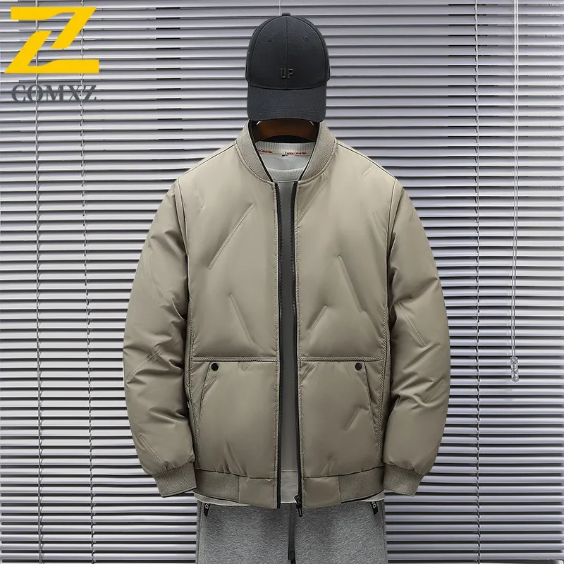 

COMXZ Luxury Puffer Jacket Baseball Collar Outdoor Riding Windproof Coat White Duck Down Hiking Light and Thin Winter Garment