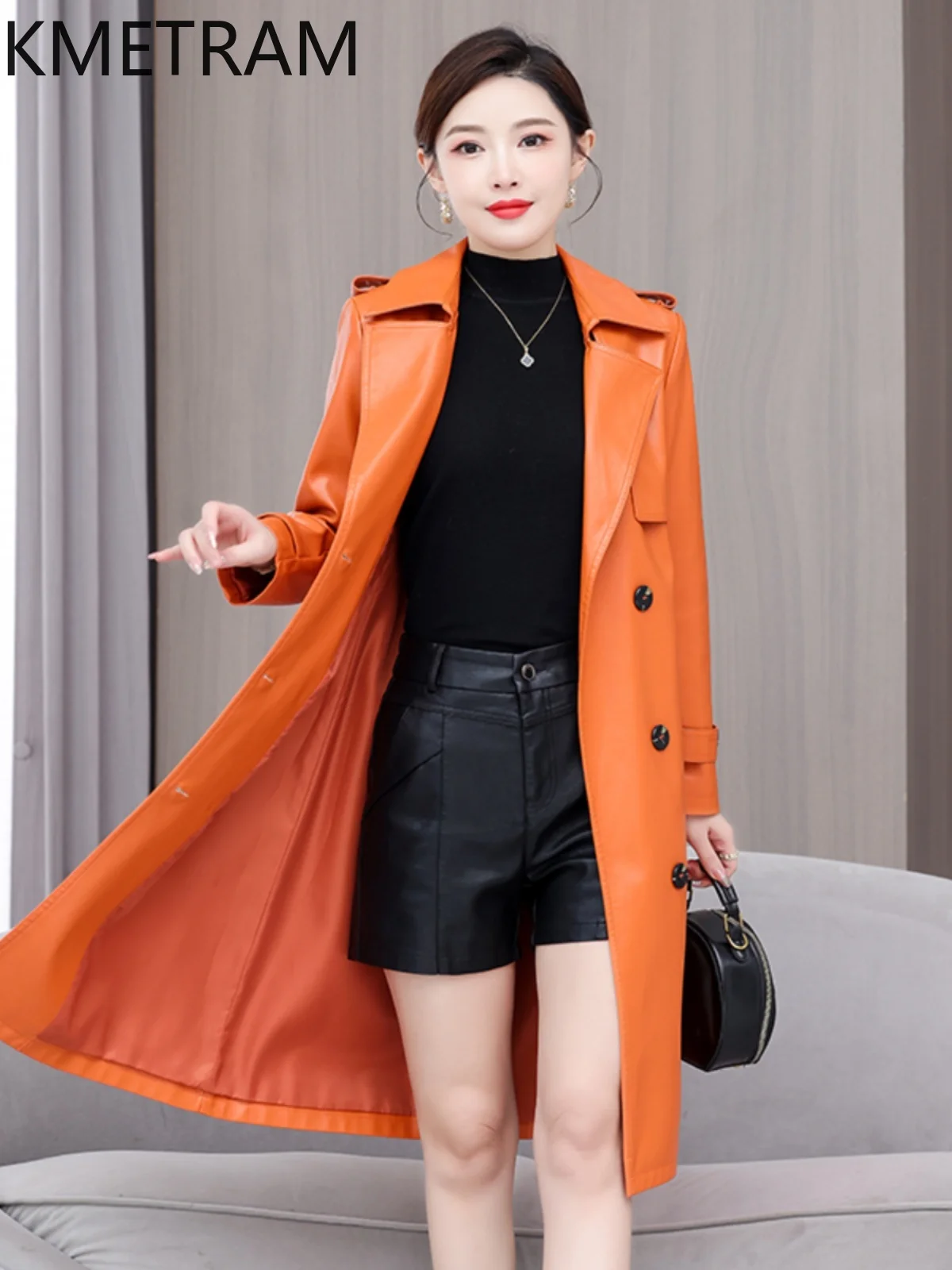 KMETRAM Real Sheepskin Leather Women\'s Jackets Spring Autumn Mid Long Clothes for Women Trench Coat 2024 Fashion Chamarra Mujer