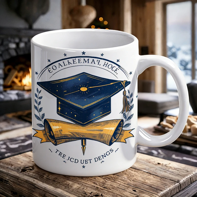 

Vintage Hand-Drawn Graduation Cap & Diploma Ceramic Mug, Coffee Mug, Milk Cup, Office Tea Cup, Drinking Cup, Gift for Friends