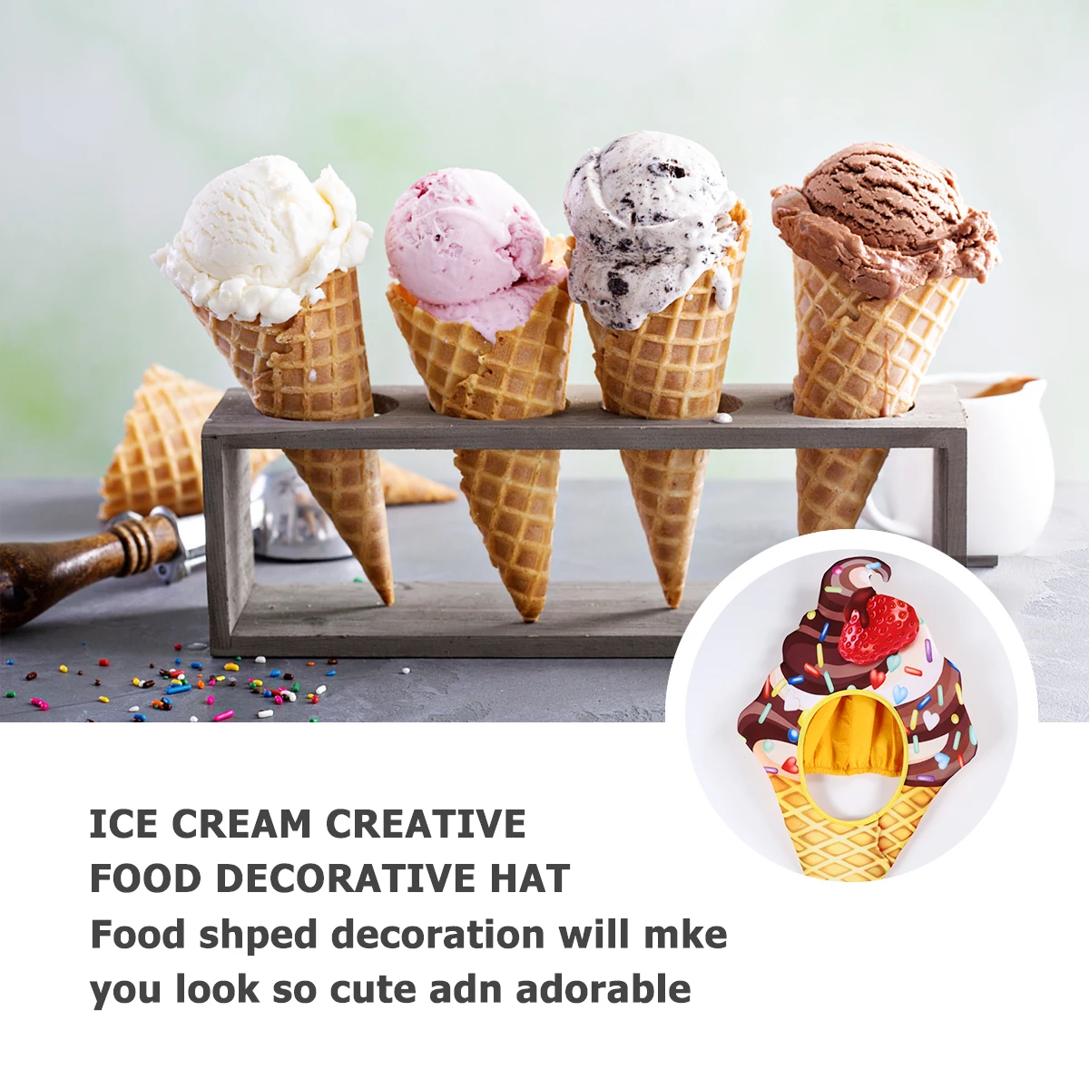 

Ice Cream Head Cover Party Hat Funny Food Hat Non Woven Child Christmas Costume Reusable Accessories Decorative Headwear