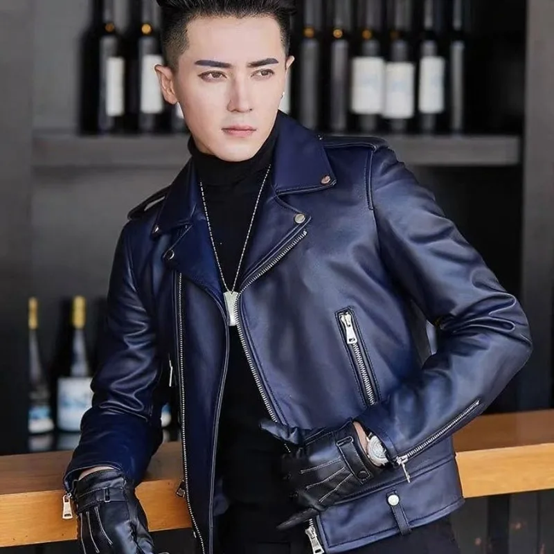 

Slim Fit PU Leather Motorcycle Jacket Shortline Men's Suit Coat with Modern Design Perfect for Autumn Winter Outdoor Activities